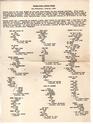 Item #18946 Facino Cane: Street Poems, San Francisco 1965. Doug Palmer Facino Cane, Mark Morris,...