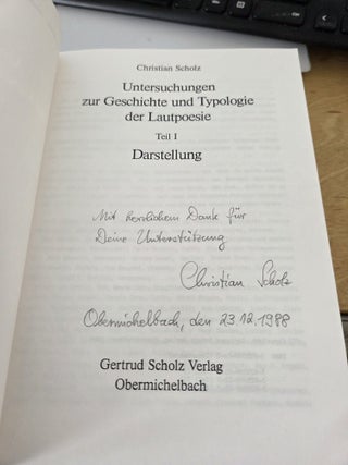 Untersuchungen zur Geschichte und Typologie der Lautpoesie Teil I (Darstellung), II (Bibliographie), III (Discographie); Studies on the History and Typology of Sound Poetry, all 3 volumes.